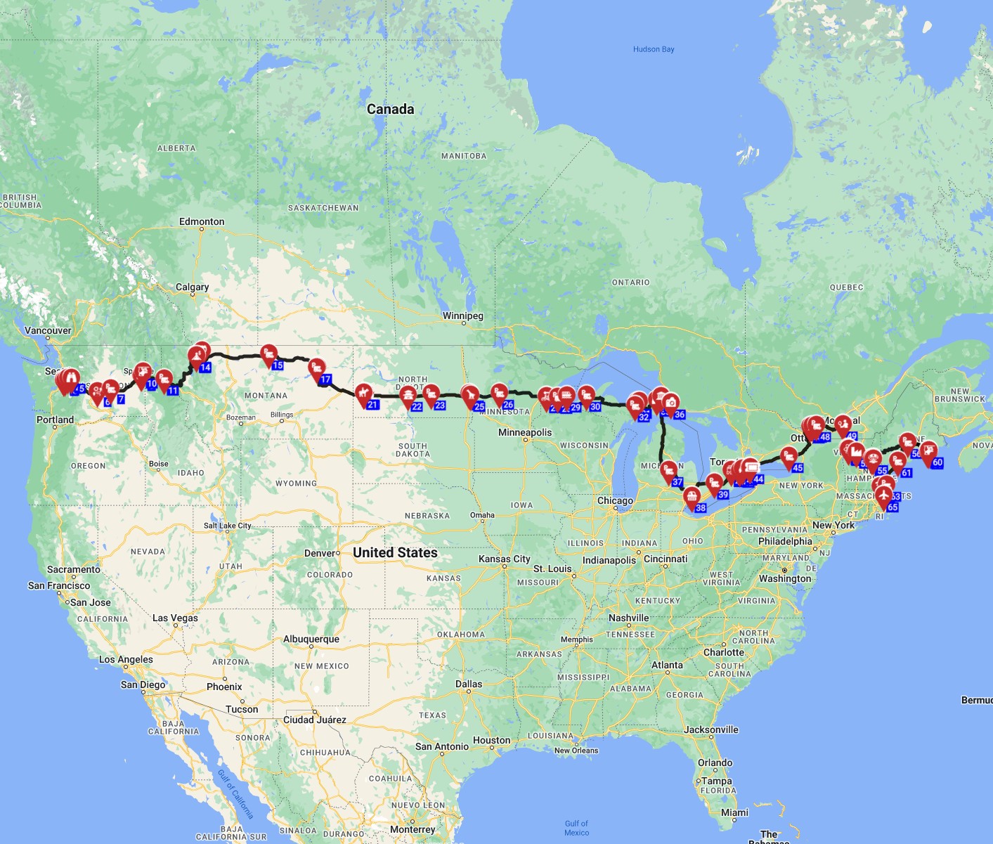 USA coast to coast motorhome trip from Seattle to Boston planning route
